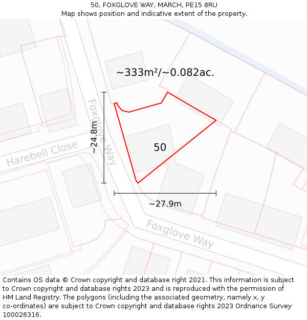 50, FOXGLOVE WAY, MARCH, PE15 8RU: Plot and title map