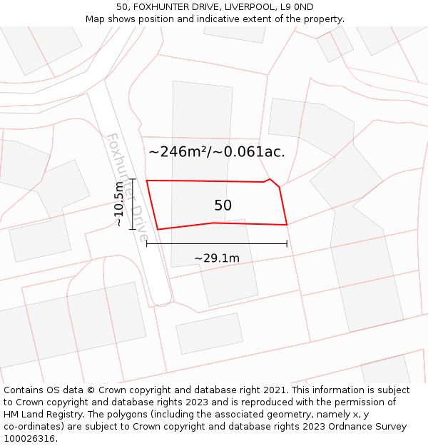 50, FOXHUNTER DRIVE, LIVERPOOL, L9 0ND: Plot and title map
