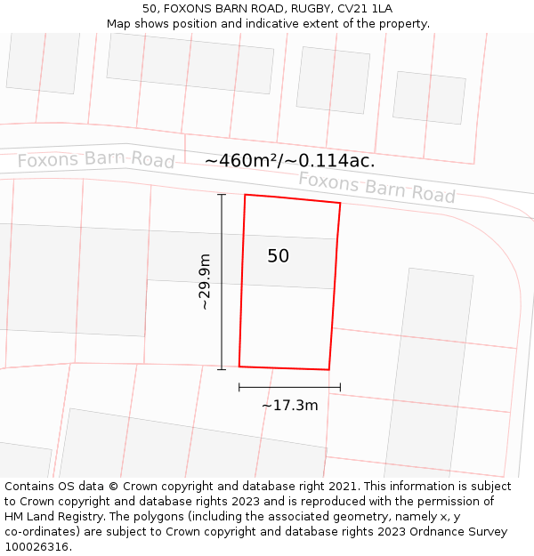 50, FOXONS BARN ROAD, RUGBY, CV21 1LA: Plot and title map