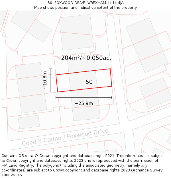 50, FOXWOOD DRIVE, WREXHAM, LL14 4JA: Plot and title map