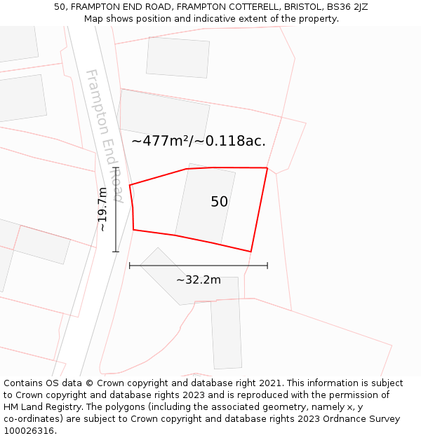 50, FRAMPTON END ROAD, FRAMPTON COTTERELL, BRISTOL, BS36 2JZ: Plot and title map