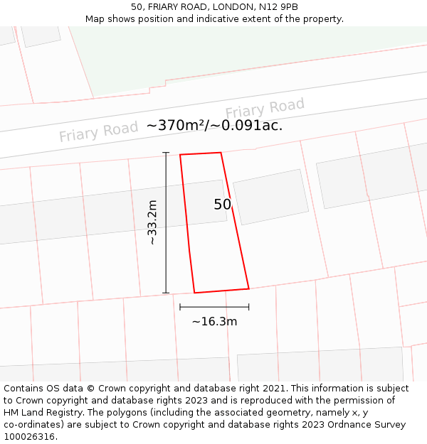 50, FRIARY ROAD, LONDON, N12 9PB: Plot and title map