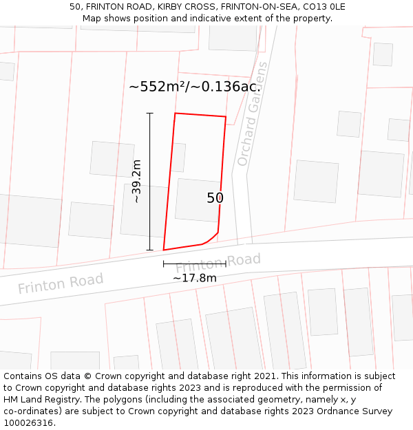 50, FRINTON ROAD, KIRBY CROSS, FRINTON-ON-SEA, CO13 0LE: Plot and title map