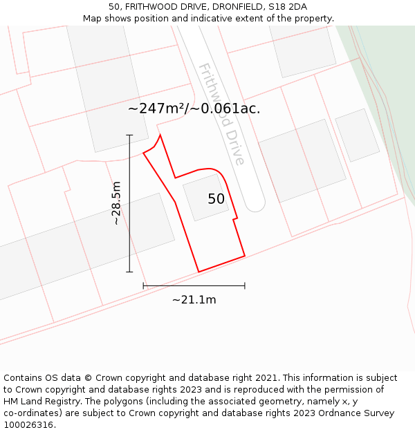 50, FRITHWOOD DRIVE, DRONFIELD, S18 2DA: Plot and title map