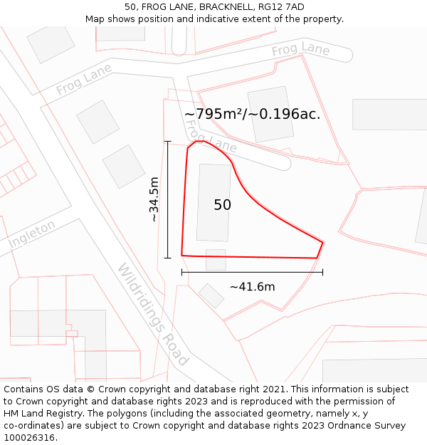 50, FROG LANE, BRACKNELL, RG12 7AD: Plot and title map