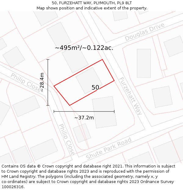 50, FURZEHATT WAY, PLYMOUTH, PL9 8LT: Plot and title map