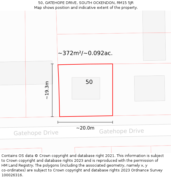 50, GATEHOPE DRIVE, SOUTH OCKENDON, RM15 5JR: Plot and title map