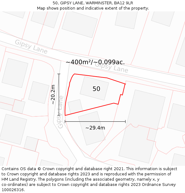 50, GIPSY LANE, WARMINSTER, BA12 9LR: Plot and title map