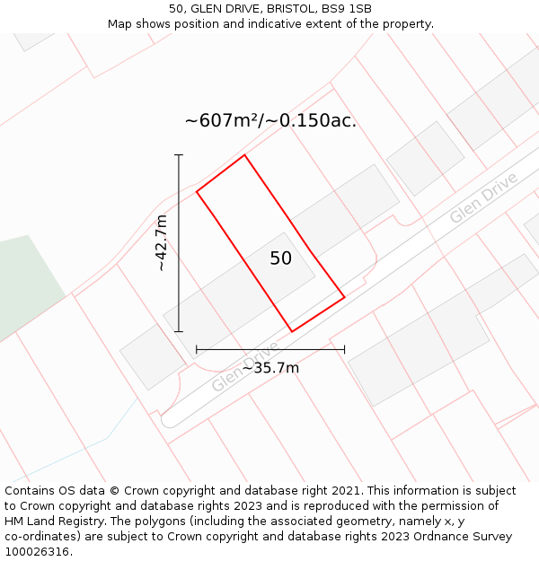 50, GLEN DRIVE, BRISTOL, BS9 1SB: Plot and title map