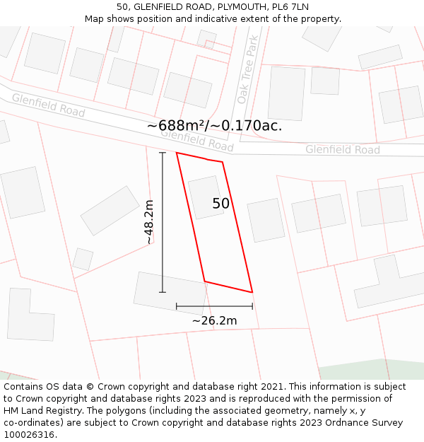 50, GLENFIELD ROAD, PLYMOUTH, PL6 7LN: Plot and title map