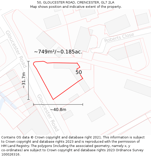 50, GLOUCESTER ROAD, CIRENCESTER, GL7 2LA: Plot and title map