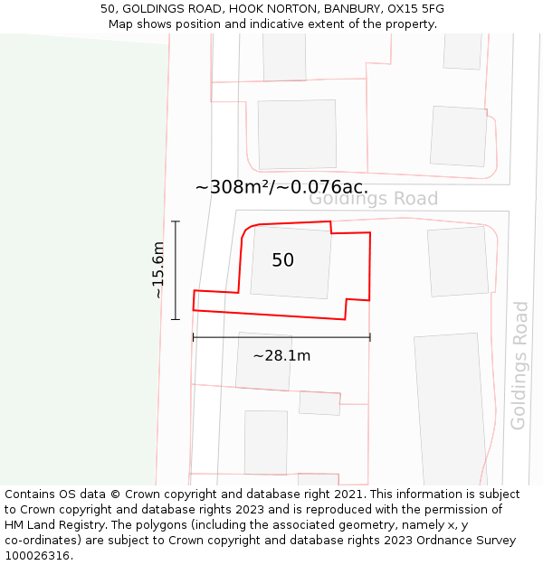 50, GOLDINGS ROAD, HOOK NORTON, BANBURY, OX15 5FG: Plot and title map