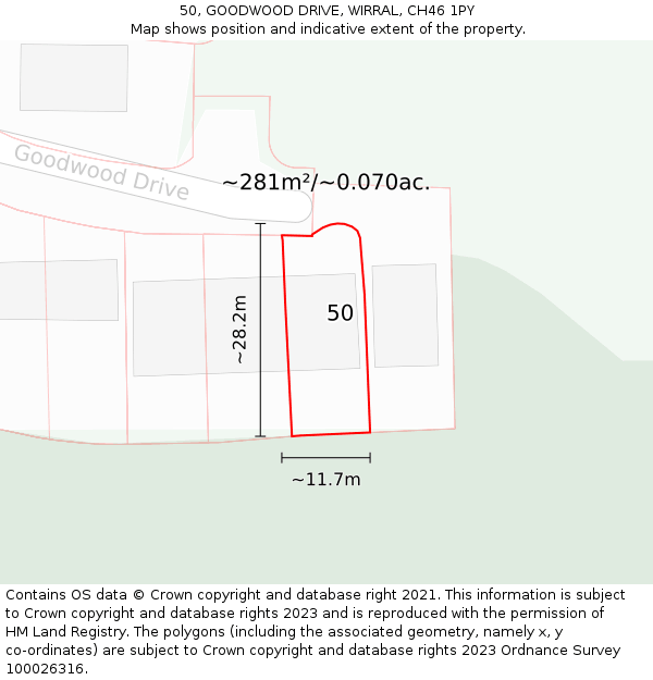 50, GOODWOOD DRIVE, WIRRAL, CH46 1PY: Plot and title map