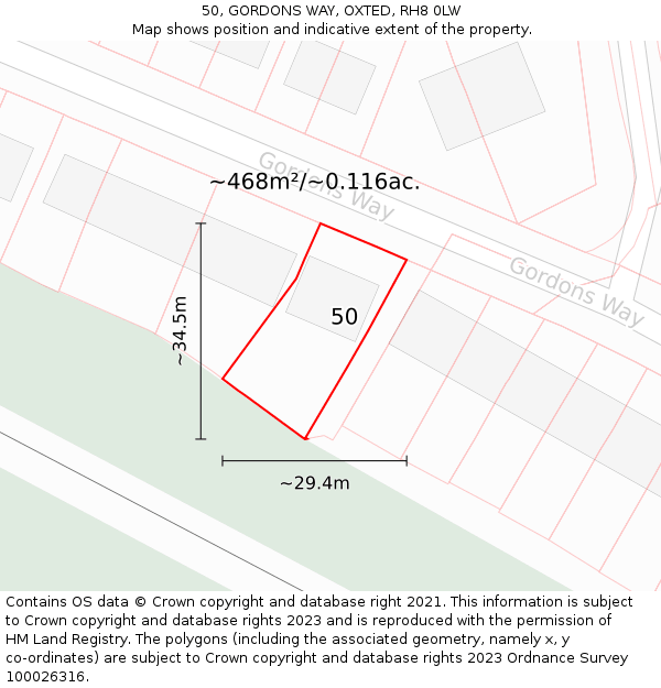 50, GORDONS WAY, OXTED, RH8 0LW: Plot and title map