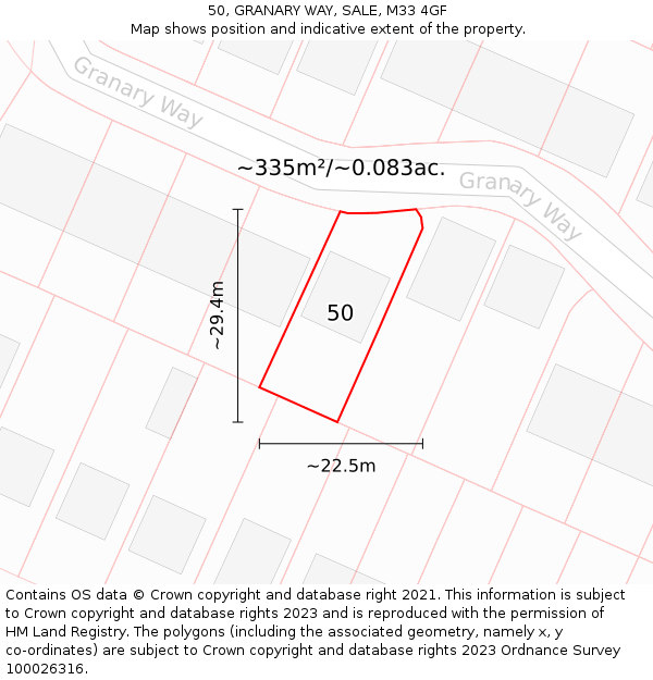 50, GRANARY WAY, SALE, M33 4GF: Plot and title map