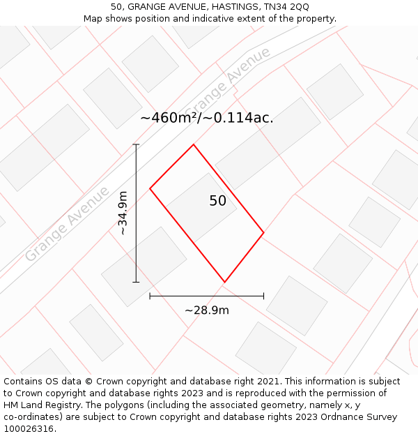50, GRANGE AVENUE, HASTINGS, TN34 2QQ: Plot and title map