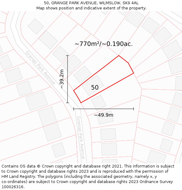 50, GRANGE PARK AVENUE, WILMSLOW, SK9 4AL: Plot and title map