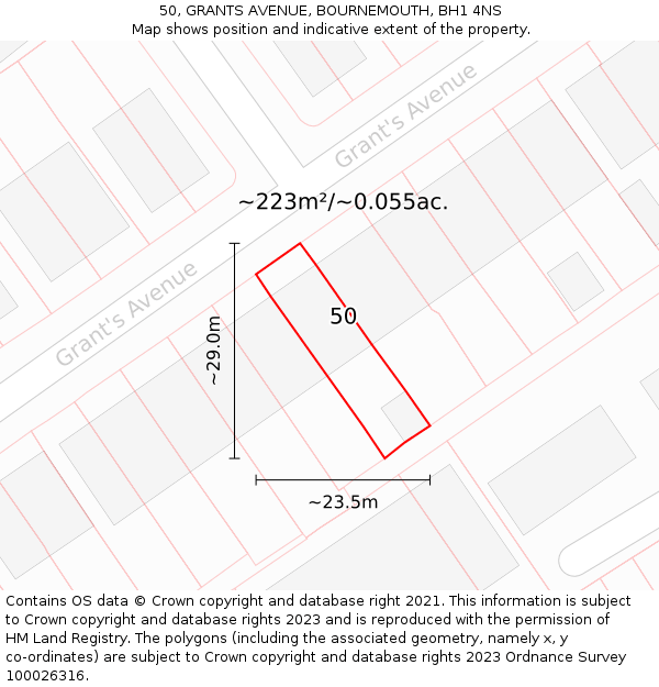 50, GRANTS AVENUE, BOURNEMOUTH, BH1 4NS: Plot and title map