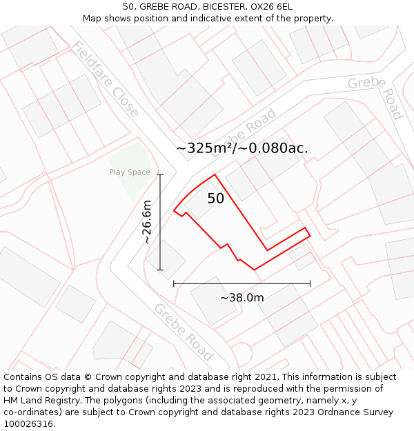 50, GREBE ROAD, BICESTER, OX26 6EL: Plot and title map