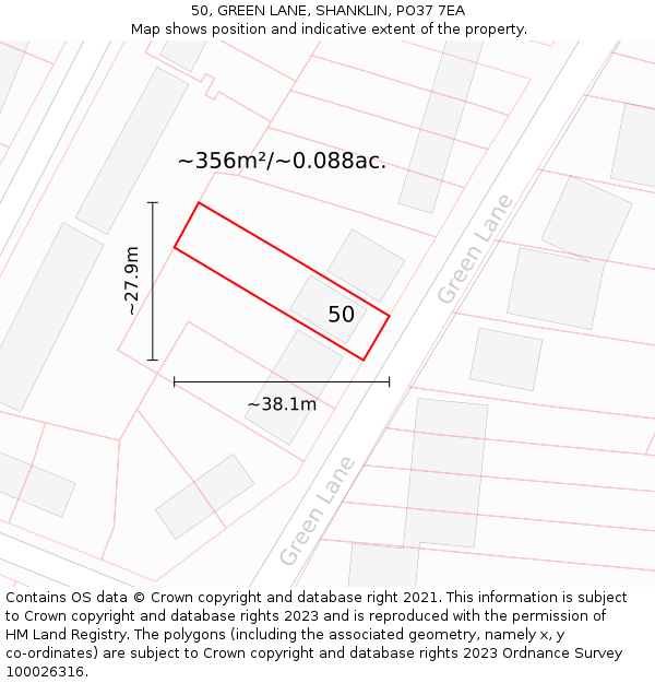 50, GREEN LANE, SHANKLIN, PO37 7EA: Plot and title map