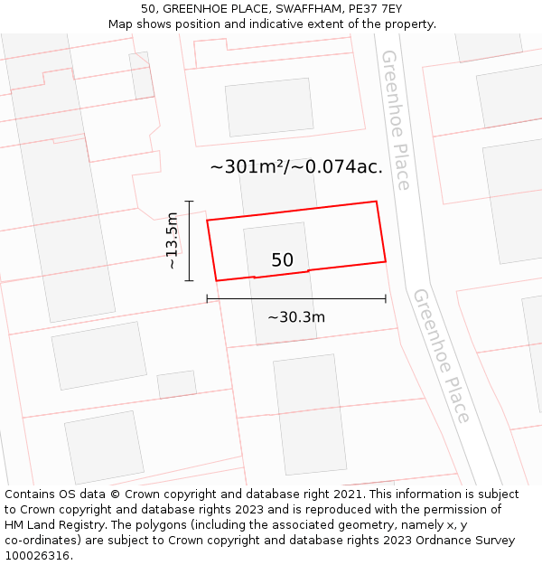 50, GREENHOE PLACE, SWAFFHAM, PE37 7EY: Plot and title map