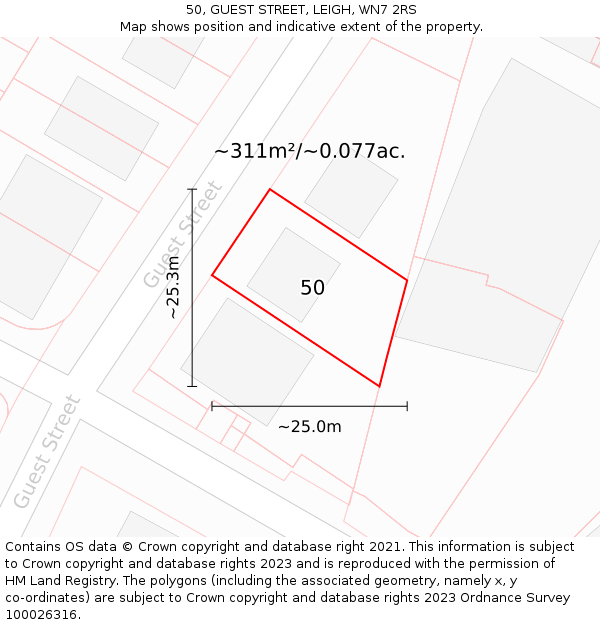 50, GUEST STREET, LEIGH, WN7 2RS: Plot and title map