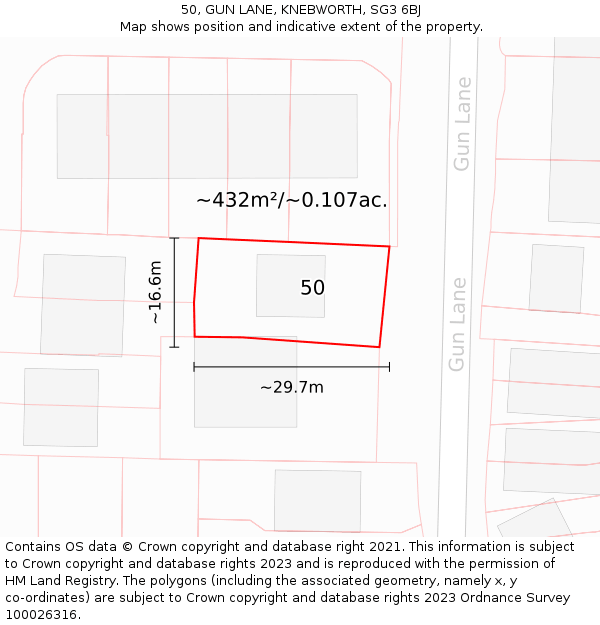 50, GUN LANE, KNEBWORTH, SG3 6BJ: Plot and title map