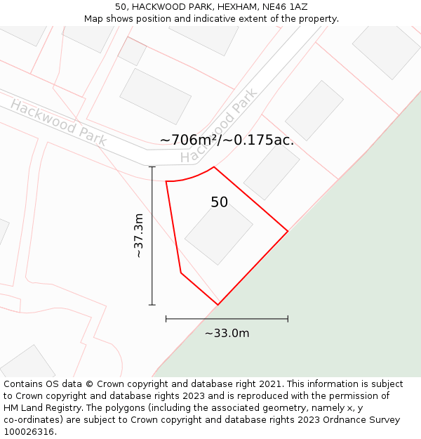 50, HACKWOOD PARK, HEXHAM, NE46 1AZ: Plot and title map