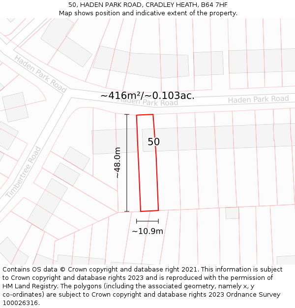 50, HADEN PARK ROAD, CRADLEY HEATH, B64 7HF: Plot and title map