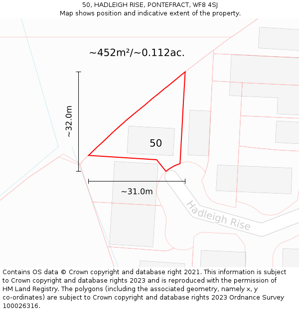 50, HADLEIGH RISE, PONTEFRACT, WF8 4SJ: Plot and title map