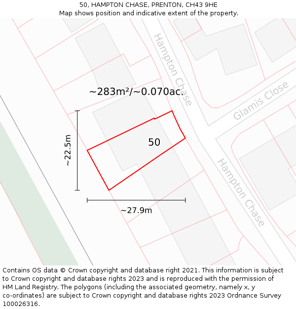 50, HAMPTON CHASE, PRENTON, CH43 9HE: Plot and title map