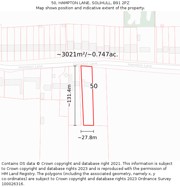 50, HAMPTON LANE, SOLIHULL, B91 2PZ: Plot and title map