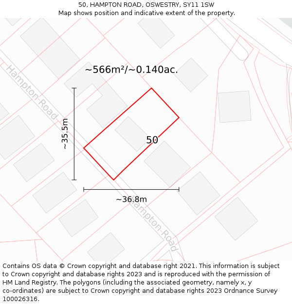 50, HAMPTON ROAD, OSWESTRY, SY11 1SW: Plot and title map