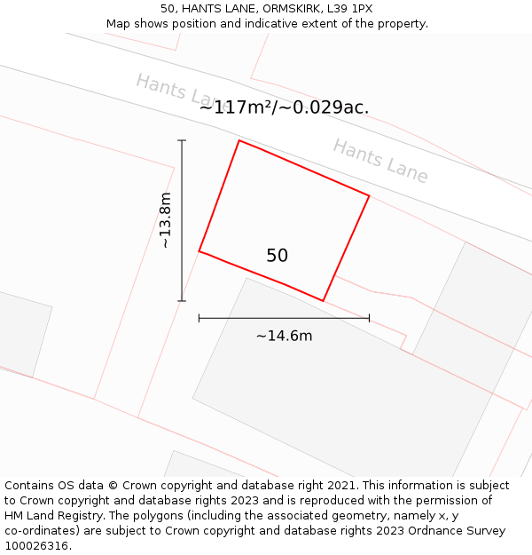 50, HANTS LANE, ORMSKIRK, L39 1PX: Plot and title map