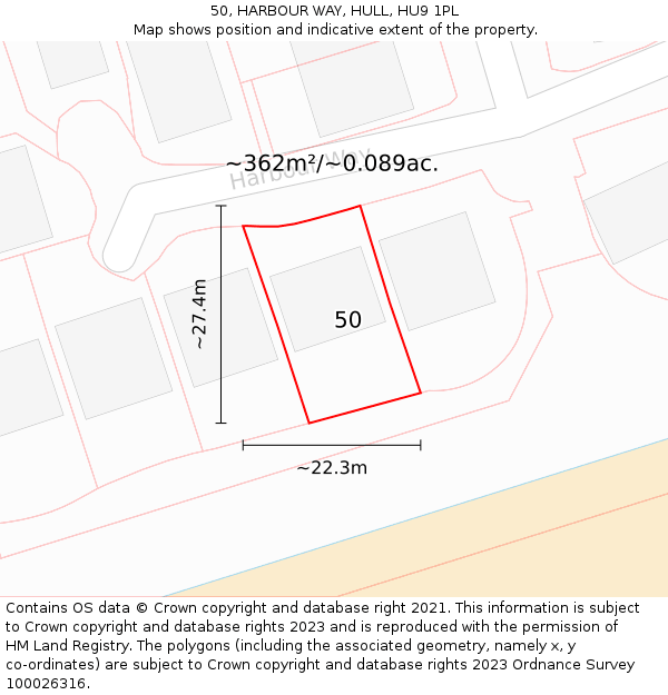 50, HARBOUR WAY, HULL, HU9 1PL: Plot and title map