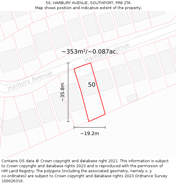 50, HARBURY AVENUE, SOUTHPORT, PR8 2TA: Plot and title map