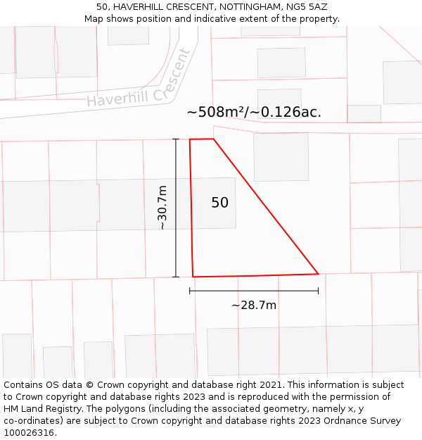 50, HAVERHILL CRESCENT, NOTTINGHAM, NG5 5AZ: Plot and title map