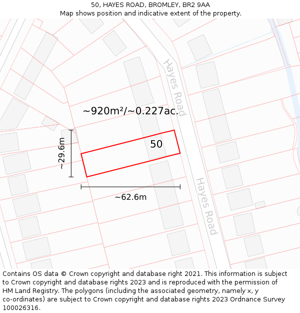 50, HAYES ROAD, BROMLEY, BR2 9AA: Plot and title map