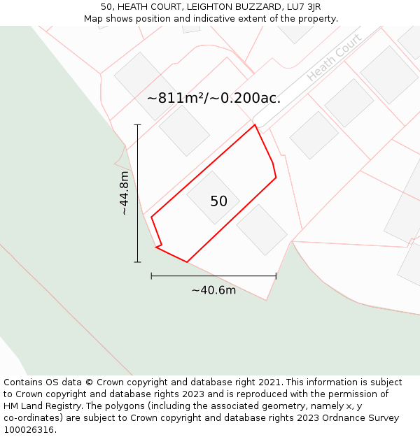 50, HEATH COURT, LEIGHTON BUZZARD, LU7 3JR: Plot and title map