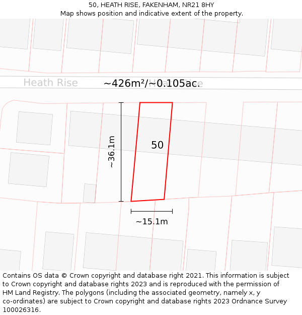 50, HEATH RISE, FAKENHAM, NR21 8HY: Plot and title map