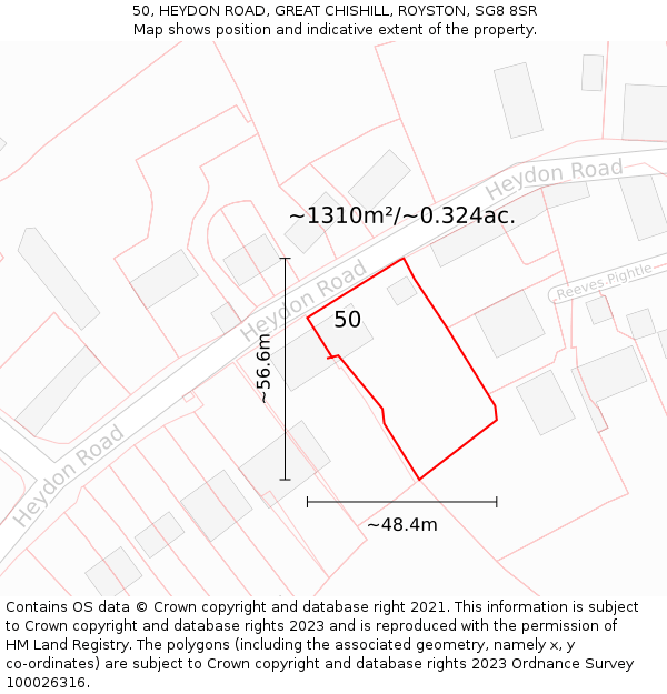 50, HEYDON ROAD, GREAT CHISHILL, ROYSTON, SG8 8SR: Plot and title map