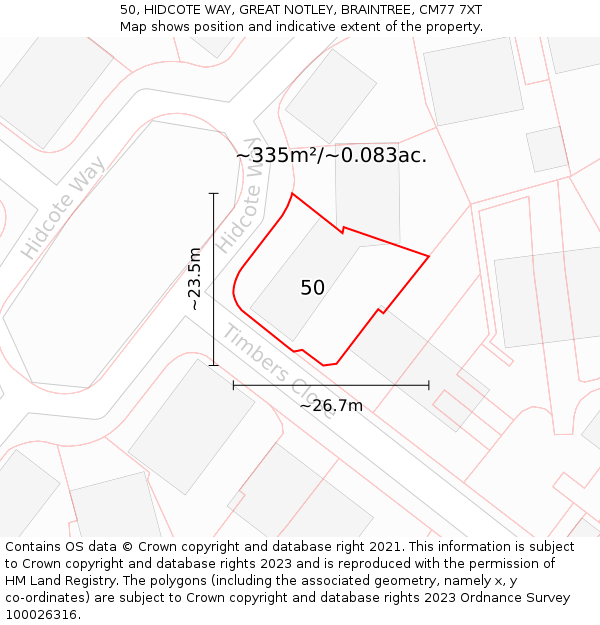 50, HIDCOTE WAY, GREAT NOTLEY, BRAINTREE, CM77 7XT: Plot and title map