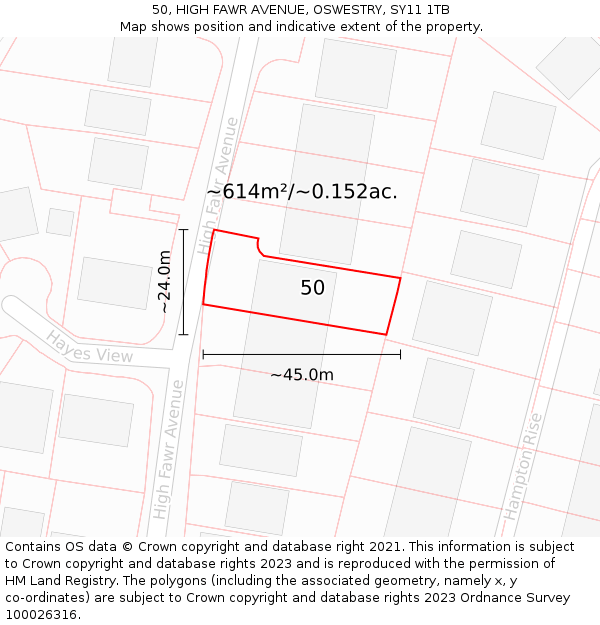 50, HIGH FAWR AVENUE, OSWESTRY, SY11 1TB: Plot and title map