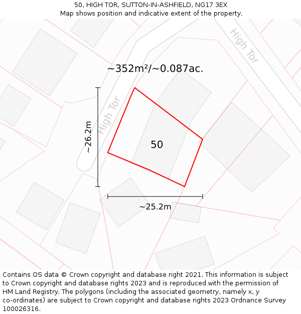 50, HIGH TOR, SUTTON-IN-ASHFIELD, NG17 3EX: Plot and title map