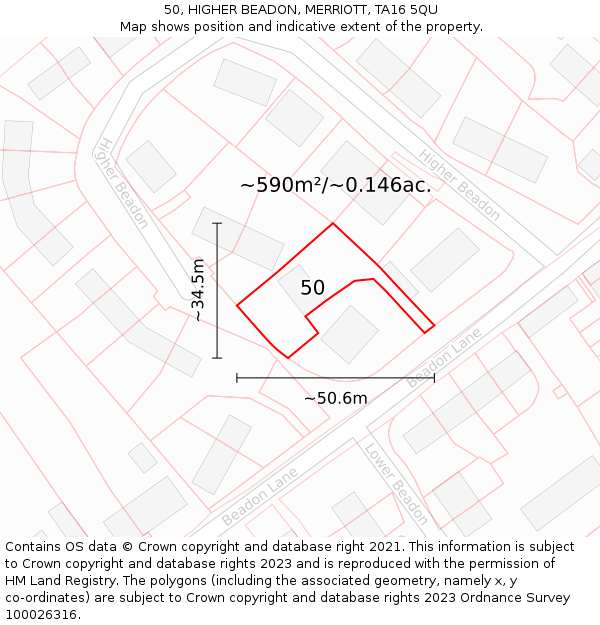 50, HIGHER BEADON, MERRIOTT, TA16 5QU: Plot and title map