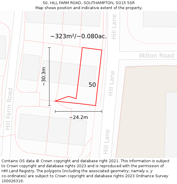 50, HILL FARM ROAD, SOUTHAMPTON, SO15 5SR: Plot and title map