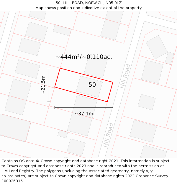50, HILL ROAD, NORWICH, NR5 0LZ: Plot and title map