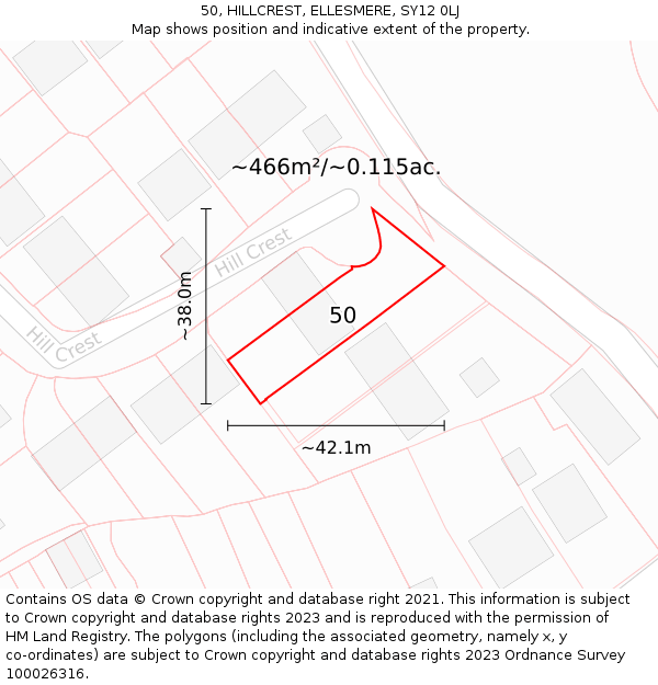 50, HILLCREST, ELLESMERE, SY12 0LJ: Plot and title map