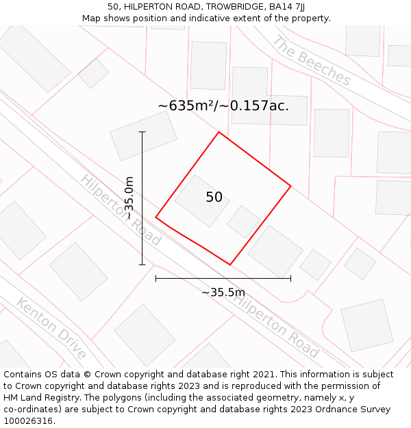 50, HILPERTON ROAD, TROWBRIDGE, BA14 7JJ: Plot and title map