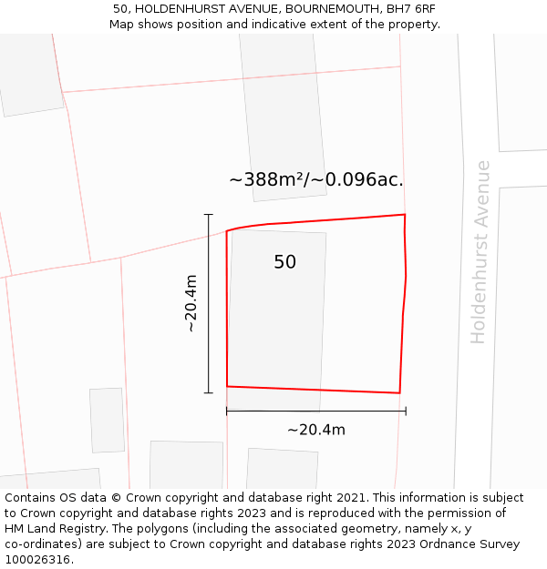 50, HOLDENHURST AVENUE, BOURNEMOUTH, BH7 6RF: Plot and title map